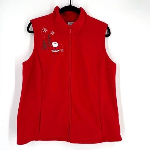 Holiday Editions Women's Fleece Sleeveless Zip-Up Mock Neck Santa Vest Red Large - Picture 1 of 7